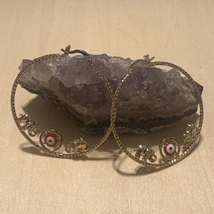 Gold Hoop Earrings with Red Accents